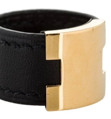 HERMES LURIE ЧЕРНЫЙ КОЖАНЫЙ РЕМЕШОК КОЛЬЦО С ЗОЛОТИСТЫЙ ФУРНИТУРА, РАЗМЕР 9,5 - Изображение 1 из 4