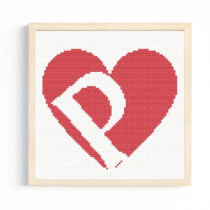 P Monogram in Heart Cross Stitch Pattern/Chart, Initial Letter Personalised - Picture 1 of 2