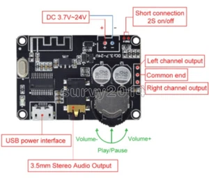 Einstellbare Lautstärke DC3.7-24V Bluetooth 5.0 Stereo Audio Decoder Platine - Bild 1 von 5