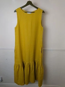 Vestido de lino Not Perfect amarillo verdoso Patna cintura caída volantes maxi talla mediana - Imagen 1 de 15
