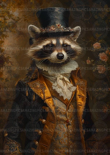 Victorian Raccoon Gentleman Art Print Dapper Animal Portrait in Top Hat K60 - Image 1 of 1