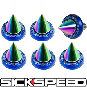 6 PC BLUE WINDSCREEN FENDER WASHER BOLT KIT W NEO CHROME SPIKES MOTORCYCLE M5 - Picture 1 of 1