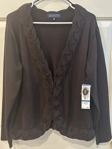 JONES NEW YORK SIGNATURE WOMAN-Heavy Brown Cardigan-Border Detail-Sz 1X- NWT - Picture 1 of 5