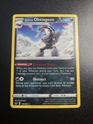 Pokemon galarian Obstagoon 119/202 SwSh Base set NON-HOLO exclusive - Image 1 of 2