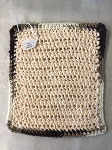 Handmade 100% Cotton Dish Cloth Rag Bath Cloth Crocheted 1 Cream W/ Brown Trim - Picture 1 of 1
