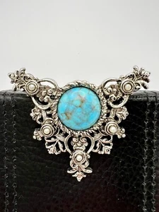 Vintage Sarah Coventry silberfarbene Faux Türkis & Perlen Brosche Anstecknadel - Bild 1 von 8