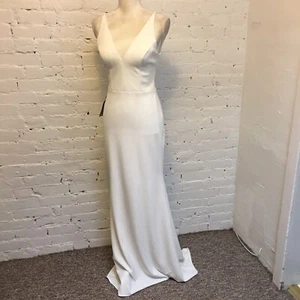 Vestido de novia BHLDN Anthropologie Jones cuello en V crepé blanco talla 4 - Imagen 1 de 9