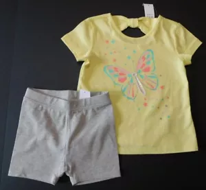 Gap Toddler Girl T-Shirt Shorts Yellow Gray 2 Years/2T Cotton Butterfly Bow Back - Picture 1 of 5