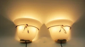 Pareja de apliques Vetri Murano cristal latón hecho a mano diseño sombrero lazo '60 - Imagen 1 de 24