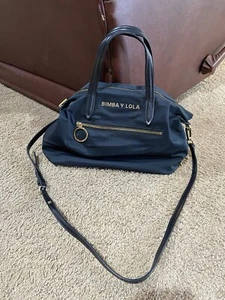 Bimba y Lola Black Shopper Nylon Bag Double Handle Removable Long Strap Purse - Picture 1 of 11
