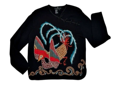 Suéter de Colección Carole Pequeño Bordado Mezcla de Lana GRANDE Negro Pájaro Asiático Oriental Foto 1 de 4