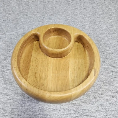 Crate & Barrel Beechwood Chip Dip Bowl Party Holiday Serving Dish Appetizer Tray - Image 1 of 4