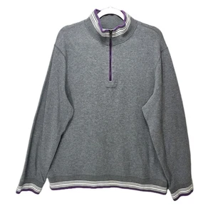 Robert Graham Pullover Herren XL Strick Quarter Zip Langarm grau lila Besatz Arbeit - Bild 1 von 12