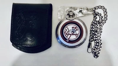 Danbury NY Yankees Pocket Watch w/Chain & Leather Belt Pouch - Image 1 of 4