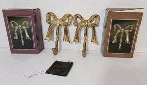 Vintage House of Lloyd Brass Bow Ribbon Hooks Set of 2 Small Wall Chic Décor - Picture 1 of 7