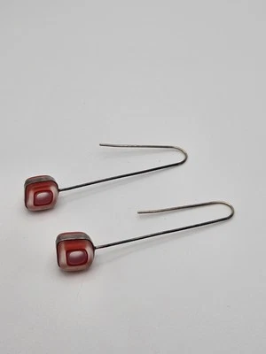 复古工匠艺术玻璃纯银丝现代主义吊坠耳环 — 第 1/4 张图片