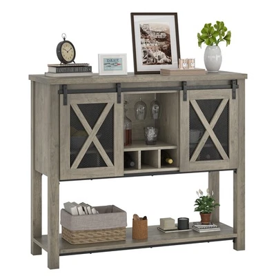 Farmhouse Coffee Bar Cabinet Sideboard Buffet with Sliding Barn Doors - Image 1 of 4