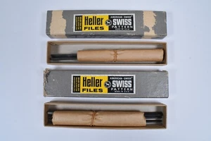 10x Heller Amswiss Pattern 4"x1/8" Round Straight Needle Files No 1 & No 2 USA - Picture 1 of 5