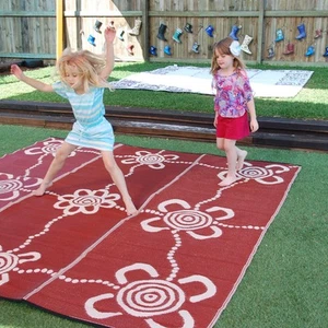 Outdoor Rug | Plastic Mat | JOURNEYS Design, 2.7m Square in Burgundy & White - Picture 1 of 2