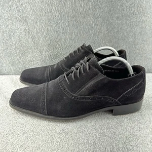 Donald J Pliner “Radley” Men's Size 10 Suede Brogue Cap Toe Black Oxford Shoes - Picture 1 of 18