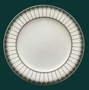 Nikko Fine China Emeraude Dinner Plate Disc. 10.75” Green Gold Rim Thailand - Picture 1 of 5