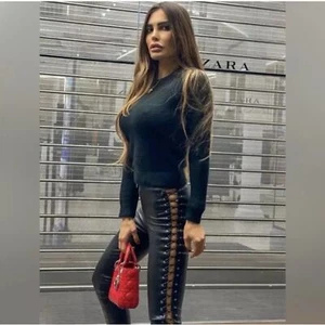 NEU ZARA Kunstleder Schnürleggings MEDIUM Neu ohne Etikett - Bild 1 von 9