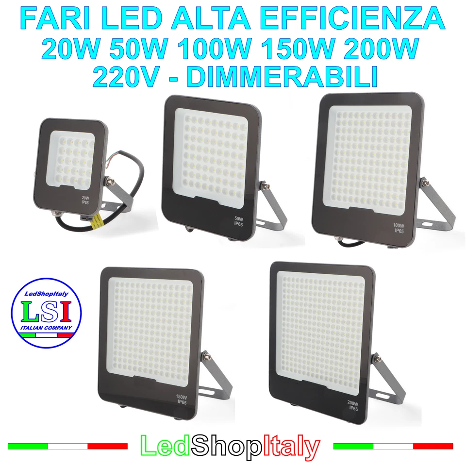 Faro Proiettore LED IP65 220V alta efficienza dimmerabile 20W 50W 100W 150W 200W - Immagine 1 di 1