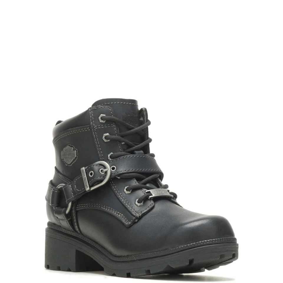 Harley-Davidson Womens Tegan Low Cut Lace-up Black Leather Biker BOOTS D84424 7 Regular