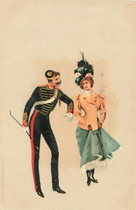 Edgar Schmidt Dresden-Budapest Miliatary Man & Beautiful Woman Postcard - Picture 1 of 2