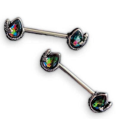 Anillos para pezones cola de sirena bruñidos circonita cúbica gotita mediana Vitrail negro 14 g J191 Foto 1 de 2