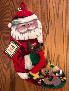 Schöner Haken Garn Weihnachtsstrumpf 3D Design Weihnachtsmann Neu mit Etikett! 18" Neu! - Bild 1 von 3