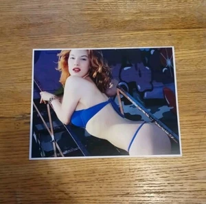 Hot Red Haired Woman 8X10 Photo Sexy Bikini Model Blue Top & Bottom Pawg - Picture 1 of 5