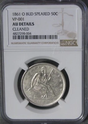 Medio dólar de plata libertad sentada 1861-O Speared Bud CSA VP-001 NGC AU Det #505 Foto 1 de 4
