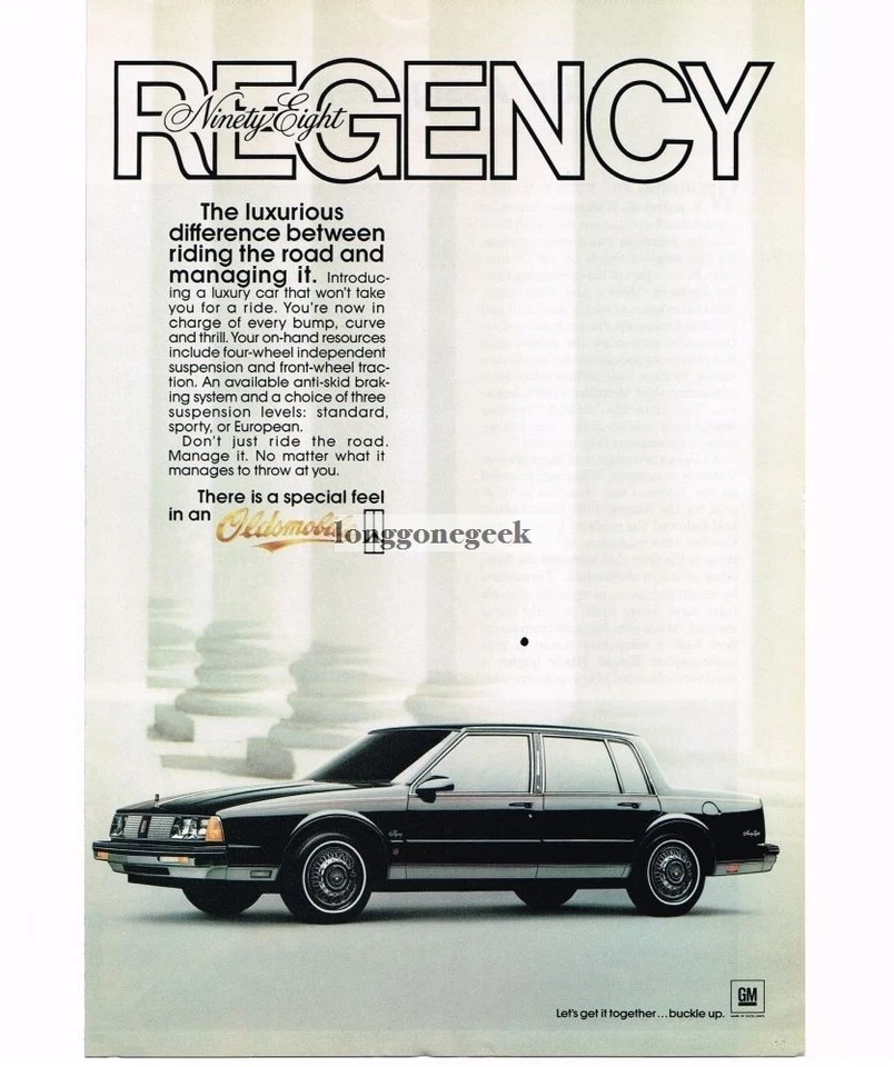 1985 Oldsmobile Ninety-Eight Regency Black 4-door Sedan Vintage Print Ad - Image 1 of 1
