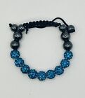 Unusual Dark Sapphire Blue Czech Crystal Shamballa Bracelet - Pre-owned