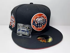 New Era 59Fifty Houston Astros Fitted Black-Patch Orange UV Size 7 1/8-With Pin - Picture 1 of 8