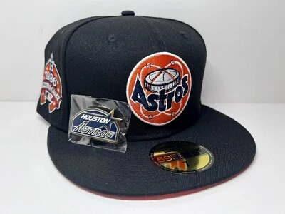 New Era 59Fifty Houston Astros ￼Fitted Black-Patch Orange UV Size 7 1/8-With Pin - Image 1 of 4