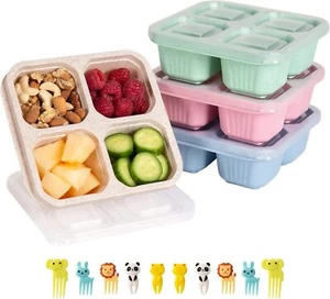 4 Pack Snack Containers for Kids Adults, 4 Compartment Bento Multicolor-4PACK - Picture 1 of 7