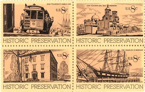 Historic Preservation Issue U.S. Stamps Margin Block of 4 - Picture 1 of 8