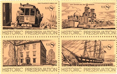 Historic Preservation Issue U.S. Stamps Margin Block of 4 - Image 1 of 4