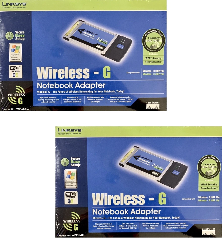 2x Linksys WPC54G Wireless-G PCMCIA Adapter for Laptop Notebook Wifi Card NEW - Image 1 of 1