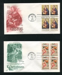 2 1975 Christmas Art Craft First Day Covers FDC  Block of 4 - Picture 1 of 2