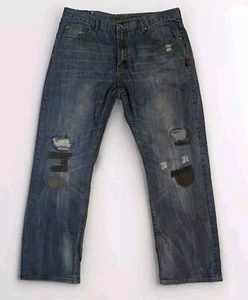 Distressed Ripped Destroyed Jeans Patched Antique Rivet 38x32 Straight  - Picture 1 of 9