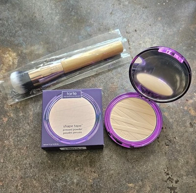 Tarte LIGHT MEDIUM NEUTRAL 29N Shape Tape Pressed Powder + Foundation Brush NEW! - Image 1 of 4