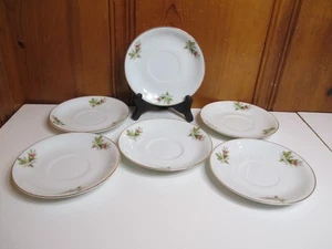 6 Platillos de Café Floral Park Rosa Musgo Rosa 5 5/8" Blanco Borde Dorado Japón - Imagen 1 de 6