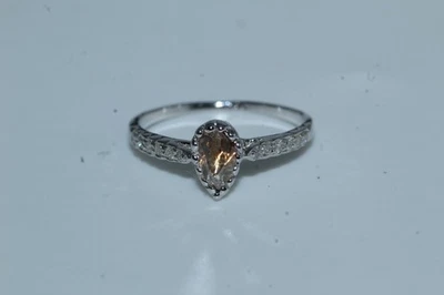 Lágrima Anillo Diamante Marrón Natural Delicado Anillo Promesa Plata Hecho a Mano Joyería Foto 1 de 4