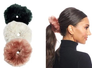 Lussuoso set scrunchie in pelliccia sintetica couture 3 pezzi - peluche e morbido, made in USA - Foto 1 di 1