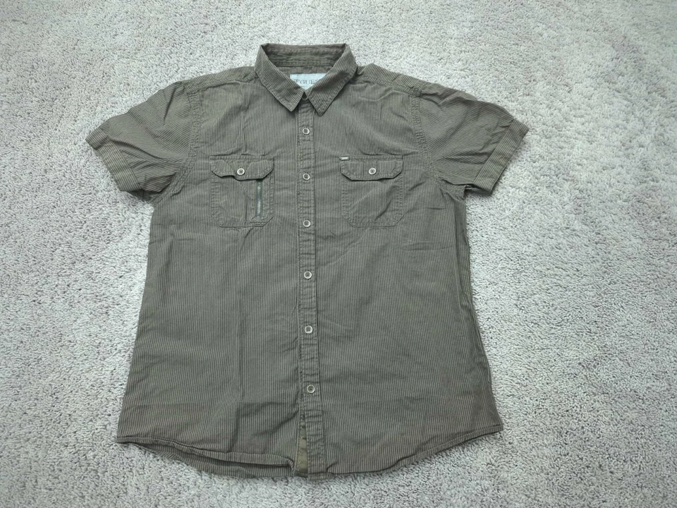 Guess Button Up Shirt Mens Large Vertical Stripes Short Sleeve Slim Fit - Image 1 of 4