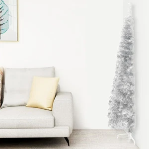 Künstlicher Halb-Weihnachtsbaum Ständer Schlank Silbern 180 Cm Wand Anstellen - Bild 1 von 9