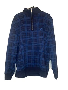 Nautica Pullover Herren XL blau Pull Over Quarter Zip Mock Neck Sweatshirt kariert - Bild 1 von 5